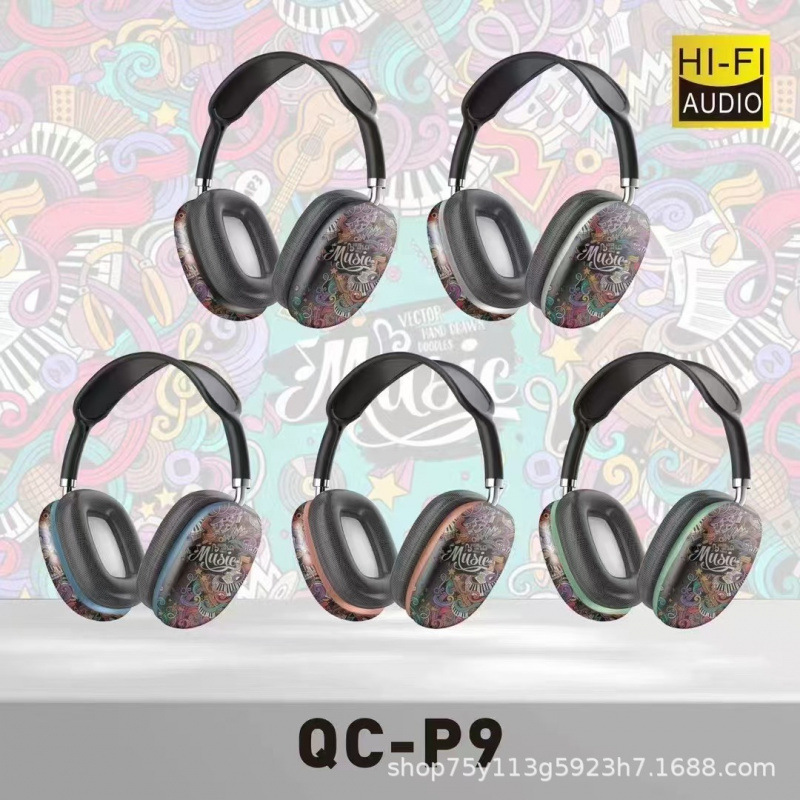 Nuevos auriculares de graffiti creativos de la marea nacional P9 transfronterizos Amazon inalámbrico Bluetooth modelo privado auriculares directos de fábrica
