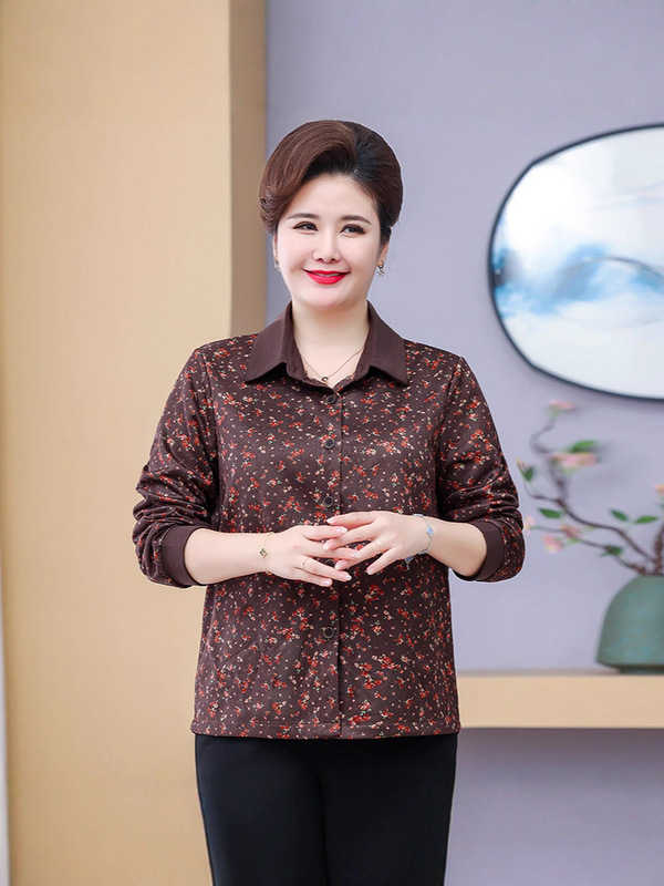 妈妈新款外套秋季休闲奶奶中老年洋气减龄时尚碎花夹克碎花上衣|undefined