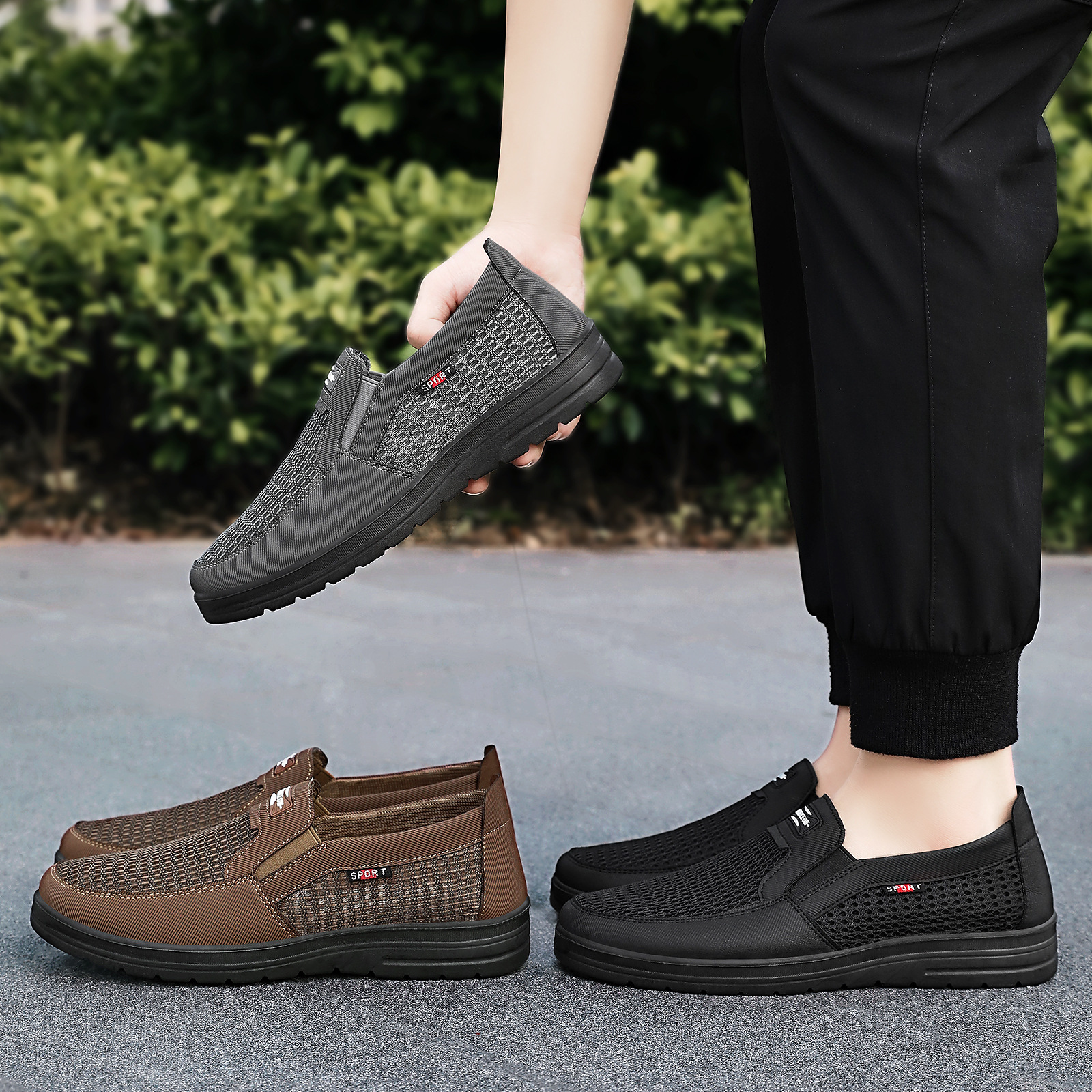 El Jin Seyuan| Zapatos de primavera para hombres zapatos de red zapatos de edad avanzada zapatos ligeros de suela suave zapatos de papá superficiales zapatos simples cómodos