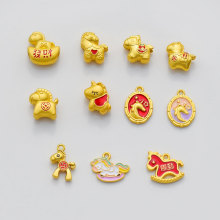 中式国潮马年生肖合金挂件散珠diy手工串珠手链饰品配件材料批发