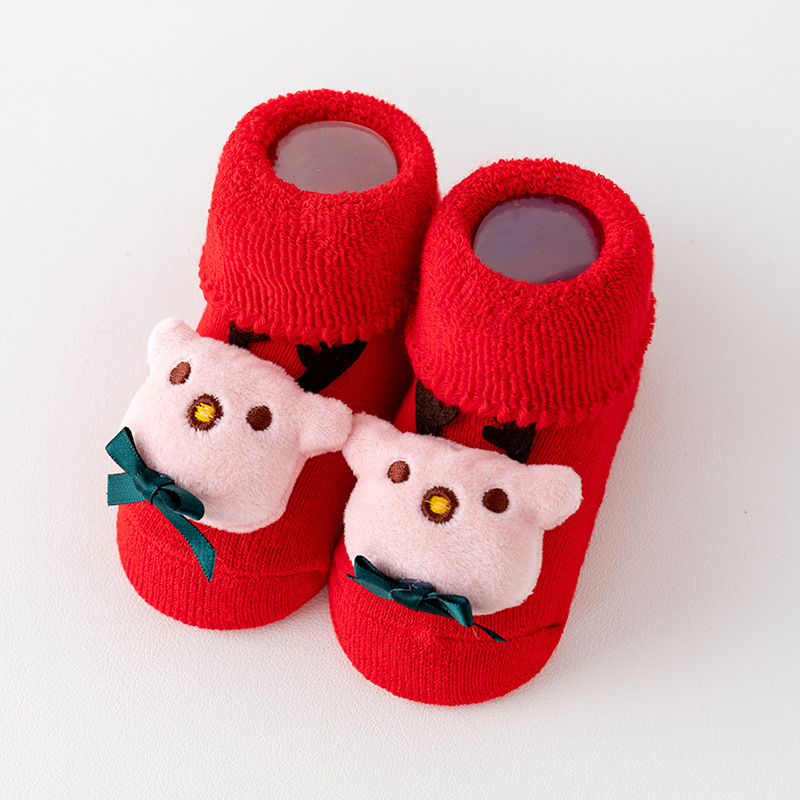 Bebé espesado polar invierno cálido Terry calcetines recién nacido bebé Navidad rojo antideslizante piso mediados de la pantorrilla regalo calcetines