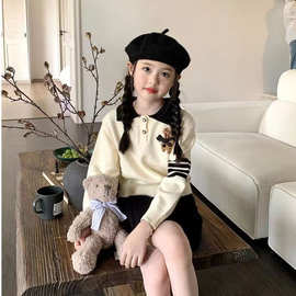 女童短裙套装2024秋冬季中小童韩版学院风小熊毛衣女孩洋气两件套