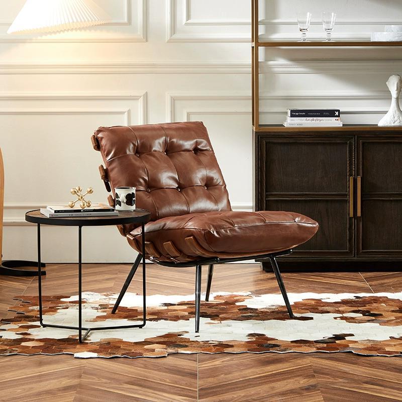 Balcón nórdico simple sofá de cuero sala de estar silla de ocio doméstica retro sofá único sofá perezoso