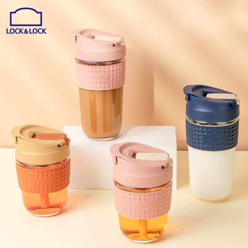 乐扣乐扣玻璃水杯学生大容量吸管杯硅胶啵啵杯便携咖啡杯送礼批发|ms