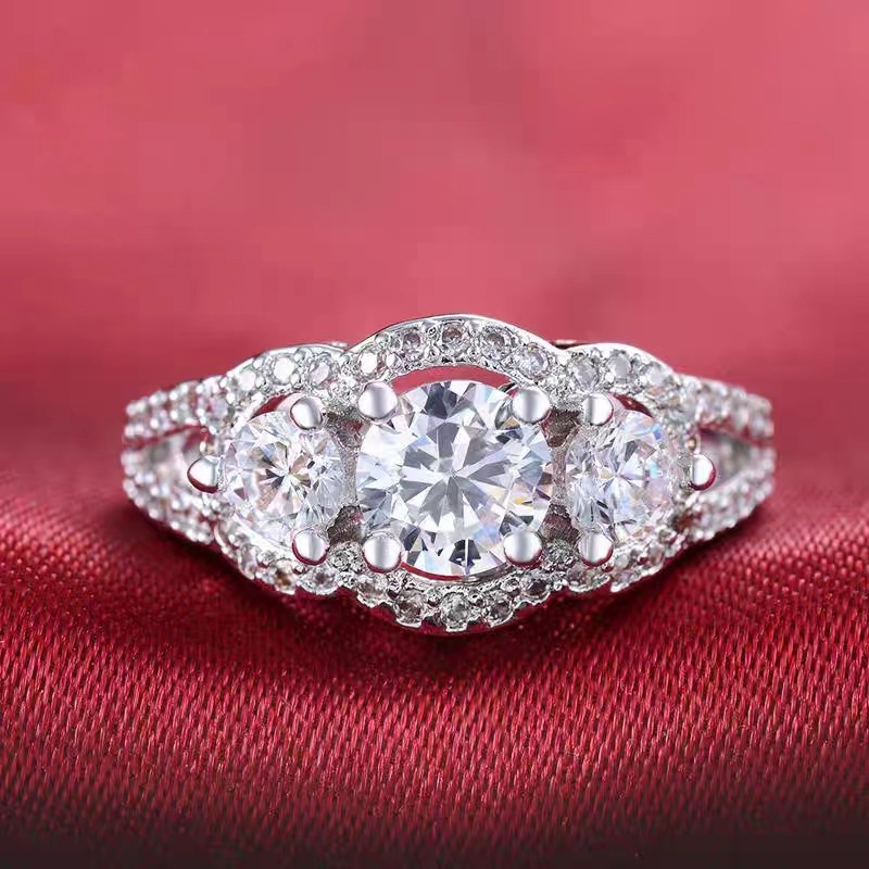 Platinum fashionable elite trend sophisticated ring with zircon, micro incrustation, European style