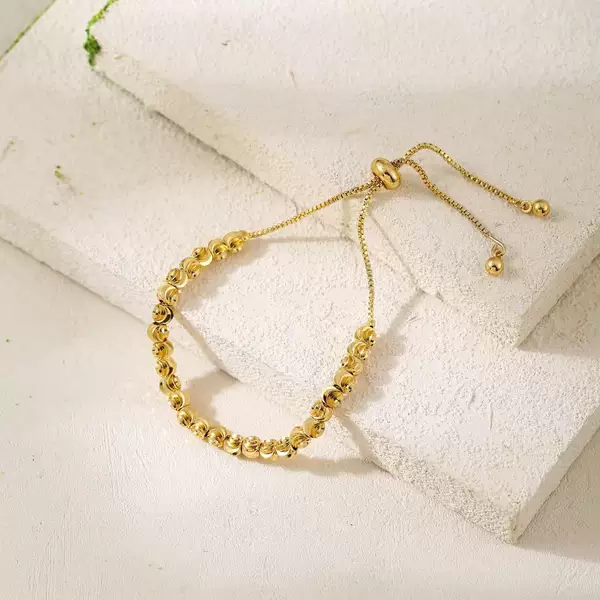 Copper Bead Necklace Bracelet Women's Jewelry Versatile Lucky Beads D Hard Gold Beads Adjustable Pull Chain Light Luxury Niche Style