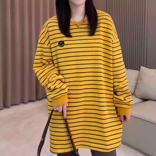 Autumn New Long-sleeved Crew Neck Striped T-shirt Top Slimming Stylish Fashion Base Shirt Casual Wear
