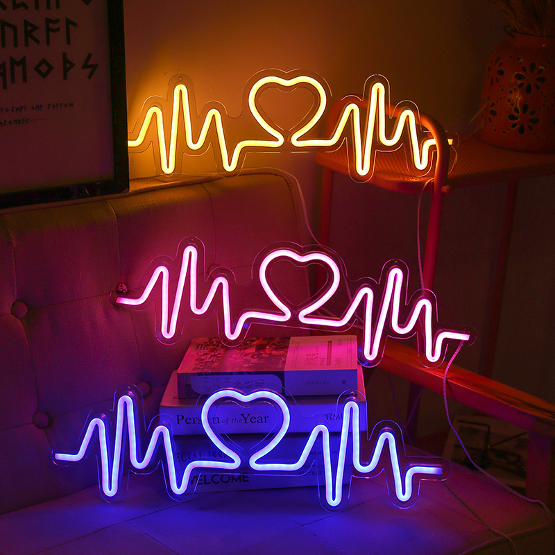 Manufacturer supplies cross-border new LED acrylic backplate caller ID heart neon light heartbeat decorative light
