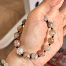 秋冬新年招财招福天然简约手饰红铜发晶黑玛 瑙转运百搭休闲手串