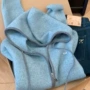 秋冬宽松撞色连帽毛衣