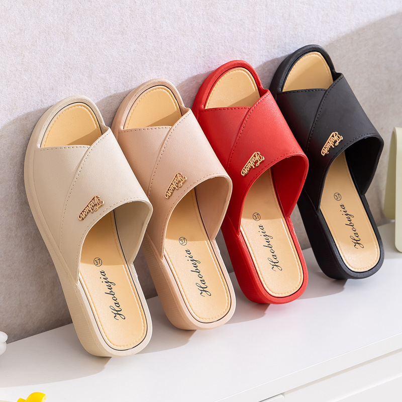Women's High-heeled Slippers Summer Outer Wear Thick-soled Fashionable Home Non-slip Mother Shoes Soft-soled Social Wedge Slippers