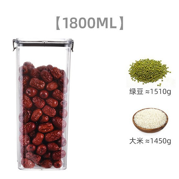 Tanque de sellado de grado alimenticio plástico grueso caja de almacenamiento transparente tanque de almacenamiento de bocadillos cuadrado granos