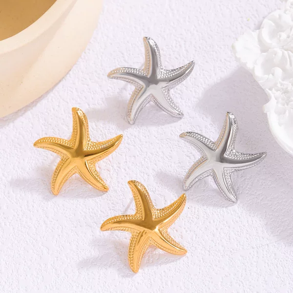 European and American Light Luxury Holiday Style Starfish Earrings Women's Niche High-end All-match Color-free Marine Element Titanium Steel Earrings