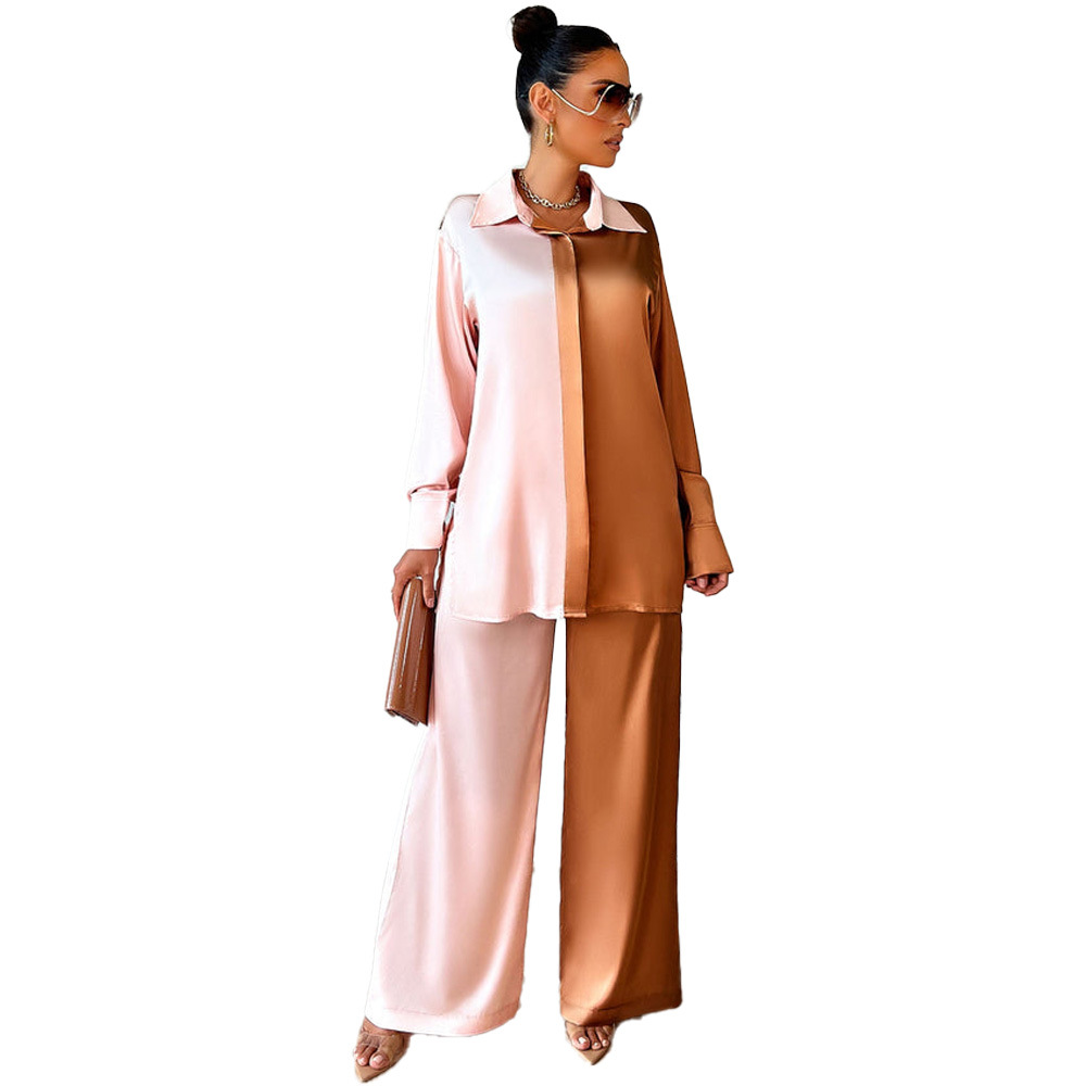Women's Pant Sets Long Sleeve Lapel Concealed Button Suit Autumn_voghion.com
