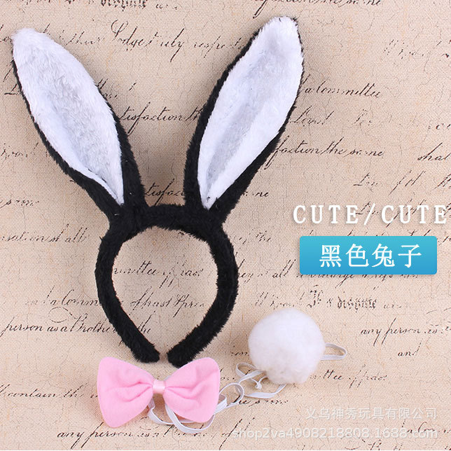 Tocado de rendimiento animal tocado de conejo accesorios lindo pequeño conejo blanco oreja diadema pajarita cola conjunto de tres piezas