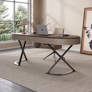 Solid Wood Desk Light Luxury Modern Simple Saddle Leather Home Study Bedroom Walnut Leather Office Computer Desk Italian Style