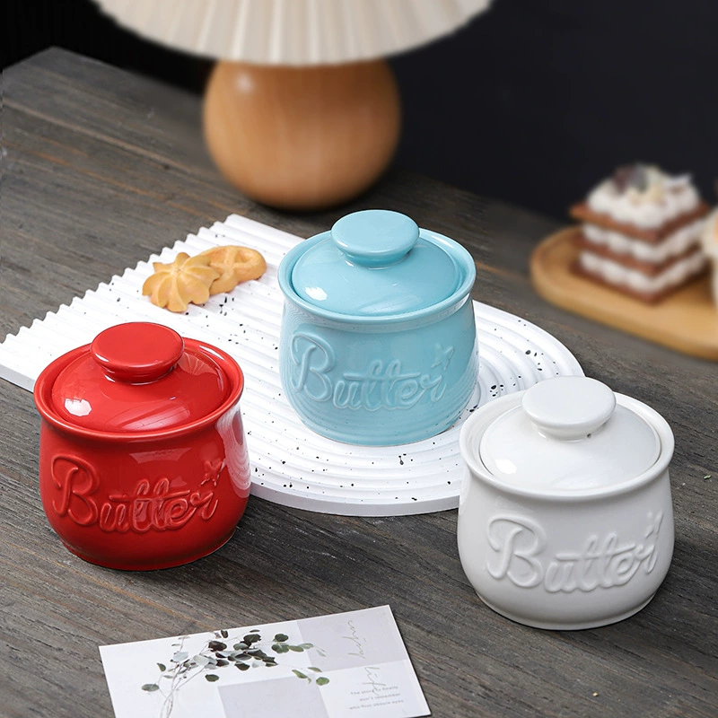 Amazon Temu Ceramic Butter Can Cheese Butter Storage Tank with Lid Set Household Butter Cans Can Determine Color