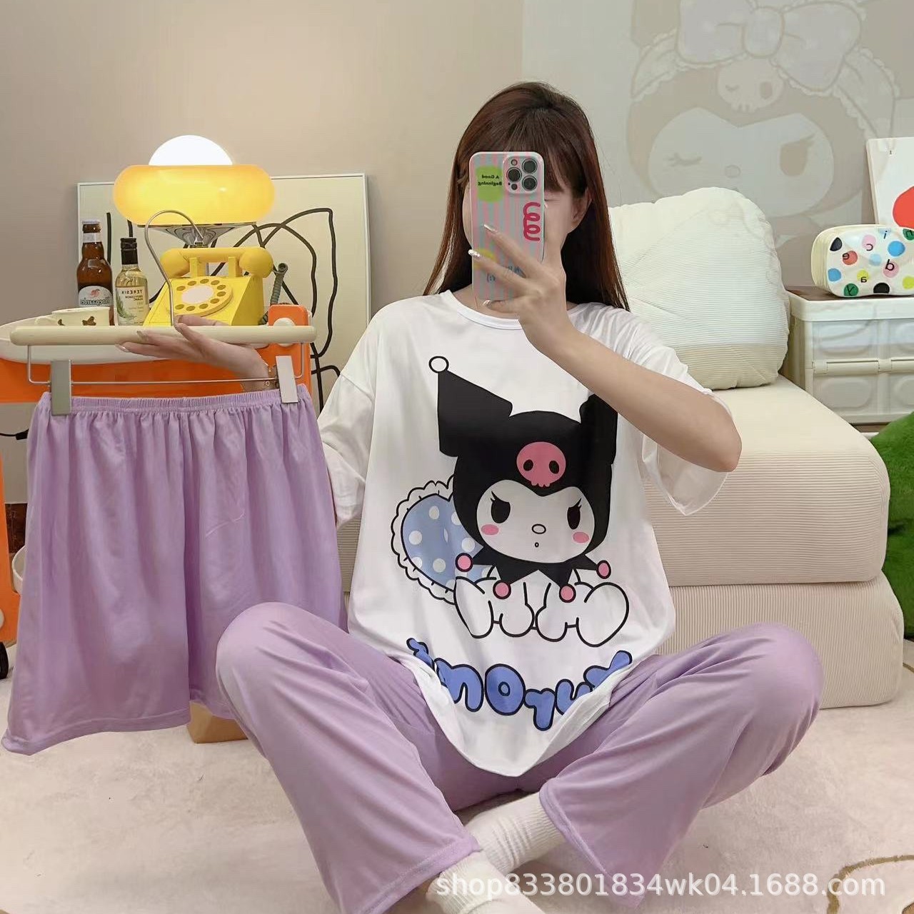 Pijamas transfronterizos de leche de verano pantalones de manga corta tres piezas de dibujos animados lindos ropa de hogar de comercio exterior de labu
