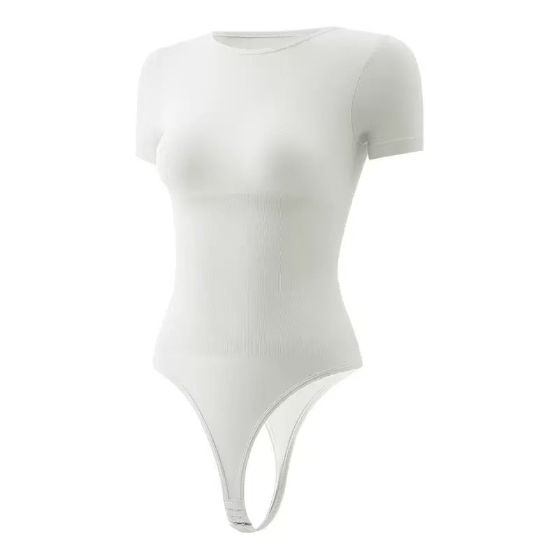 Transfronterizos europeos y estadounidenses delgados cintura cintura abdominal apertado sin costura manga corta T estilo americano pantalones de cuerpo en forma de cuerpo unido