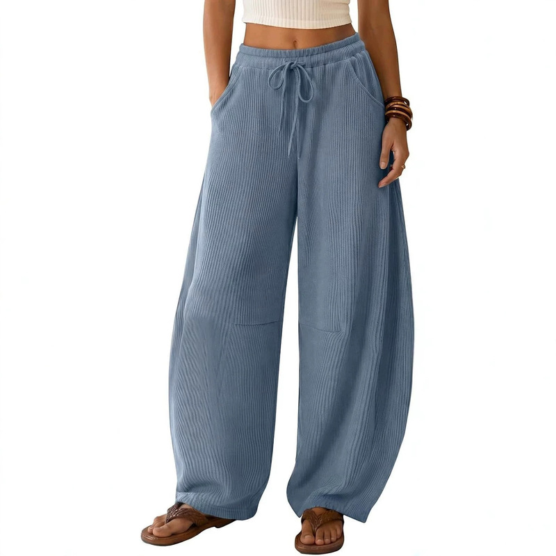 2026 Women's Loose Waffle Knit Wide-Leg Drawstring Sweatpants High-Waisted Comfortable Casual Pants with Pockets 2026 Women's Loose Waffle Knit Wide-Leg Drawstring Sweatpants High-Waisted Comfortable Casual Pants with Pockets