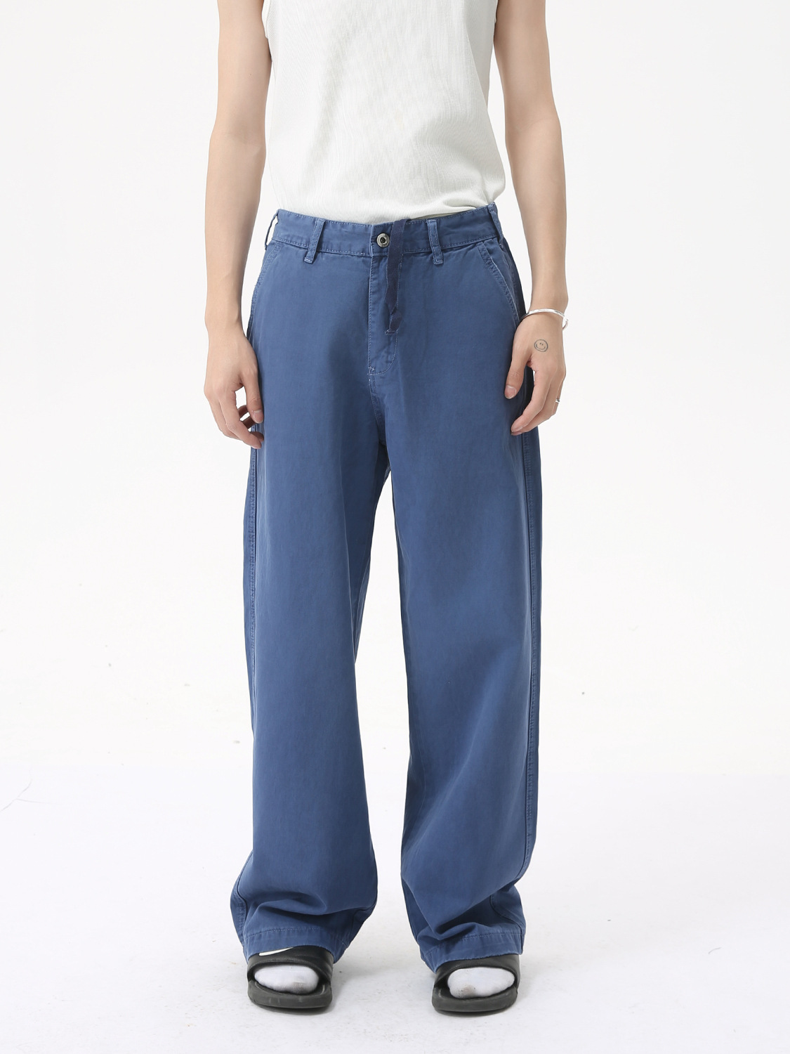 MTLCLOTHES para hombre | Vaqueros lavados rectos de pierna ancha de algodón suelto de estilo coreano básico