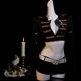 辣妹复古海军风制服套装秋冬纯欲性感角色扮演短款黑色上衣+短裤