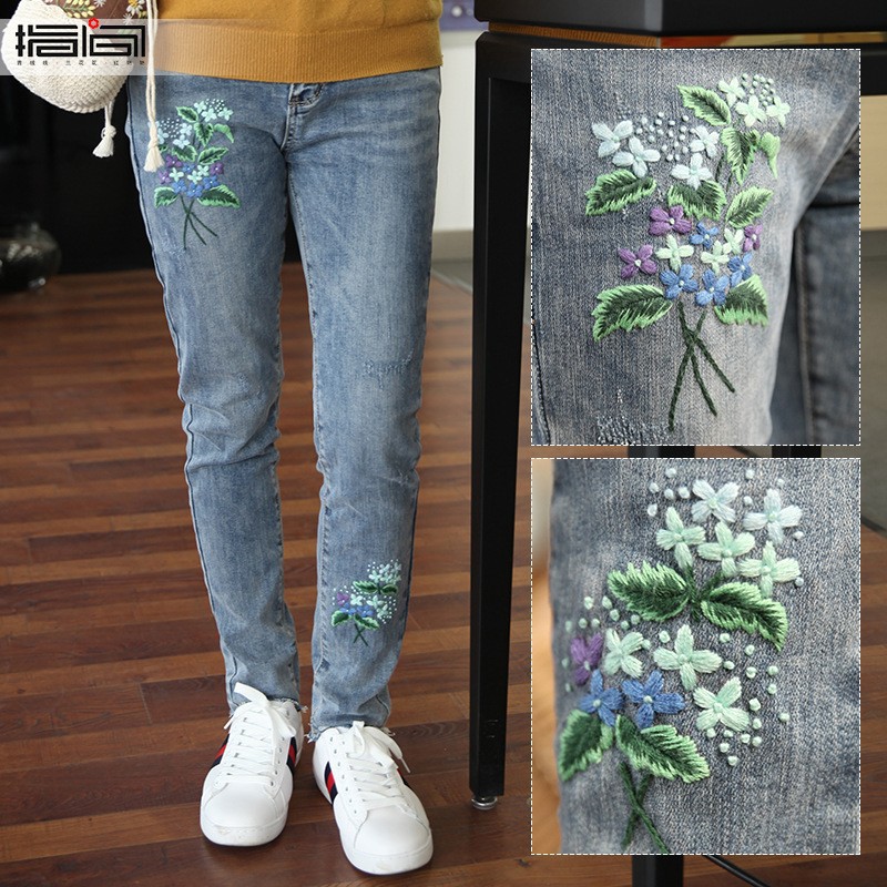 Paquete de material de bricolaje bordado a mano Lu bordado principiante autobordado pareja camiseta pantalones de manga corta regalo bordado creativo