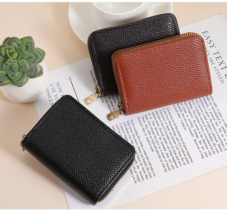 Casual, Daily Occasion Pu Leather Material Women's Stripe Plaid Solid Color Pu Leather Zipper Card Holders