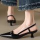 Baotou Sandals Elegant Socialite French High Heels Women's Stiletto Heel with Skirt Wear One-word Shallow Mouth Single-layer Shoes with Small Chanel Style