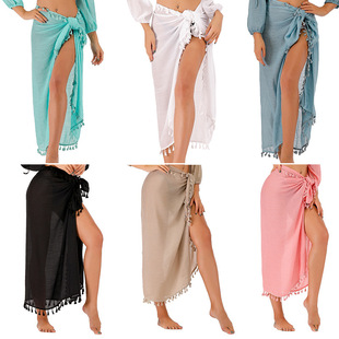 2023 European and American Cross-border Multi-purpose Beach Towel Seaside Vacation Sun Protection Tassel Shawl One-piece Apron Skirt