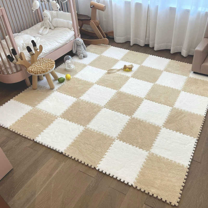 Sub-cut carpet, bedroom bedside blanket, large-area children's foam floor mat, plush, stain-resistant, fully spliced