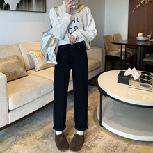 十三行大码女装牛仔裤女秋冬季弹力高腰厚款磨毛小个子九分老爹裤