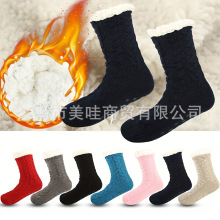 欧美跨境保暖 Socks秋冬季加厚加绒点胶防滑袜子睡眠袜地毯地板袜