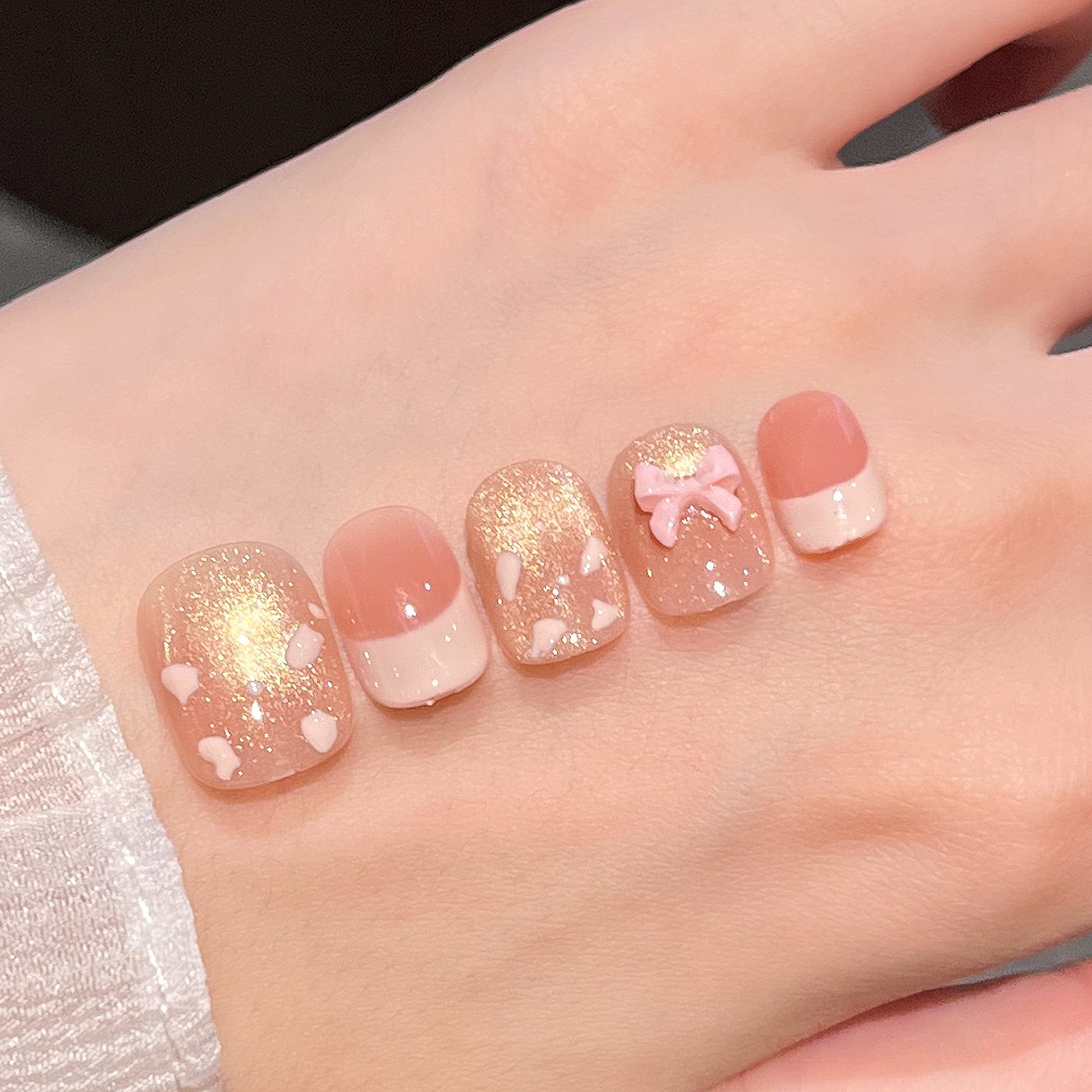 Uña hecha a mano corta pintada a mano pura manicure encantadora fresca de verano falso parche de uñas arco parche de uñas