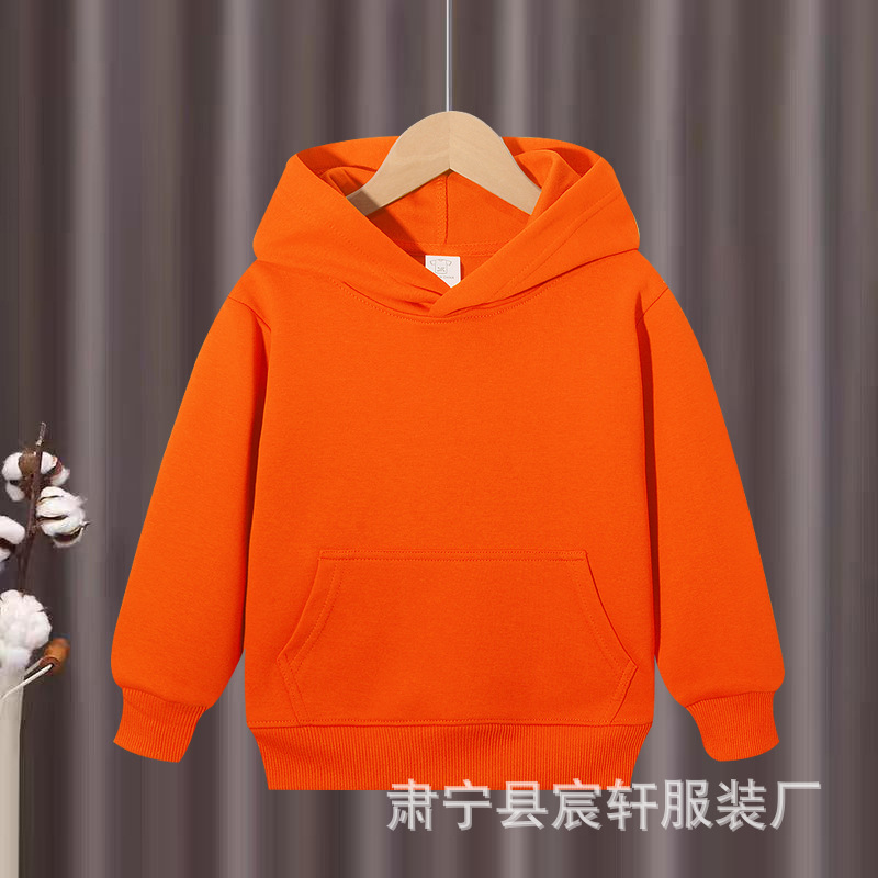 秋冬新款华棉外套儿童连帽卫衣纯色宽松落肩连帽衫班服团体服印花|undefined