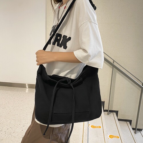 Women's Korean Style Retro Canvas Tote Bag, Casual and Versatile Solid Color Single Shoulder Bag, Simple and Fashionable Large Capacity Crossbody Bag