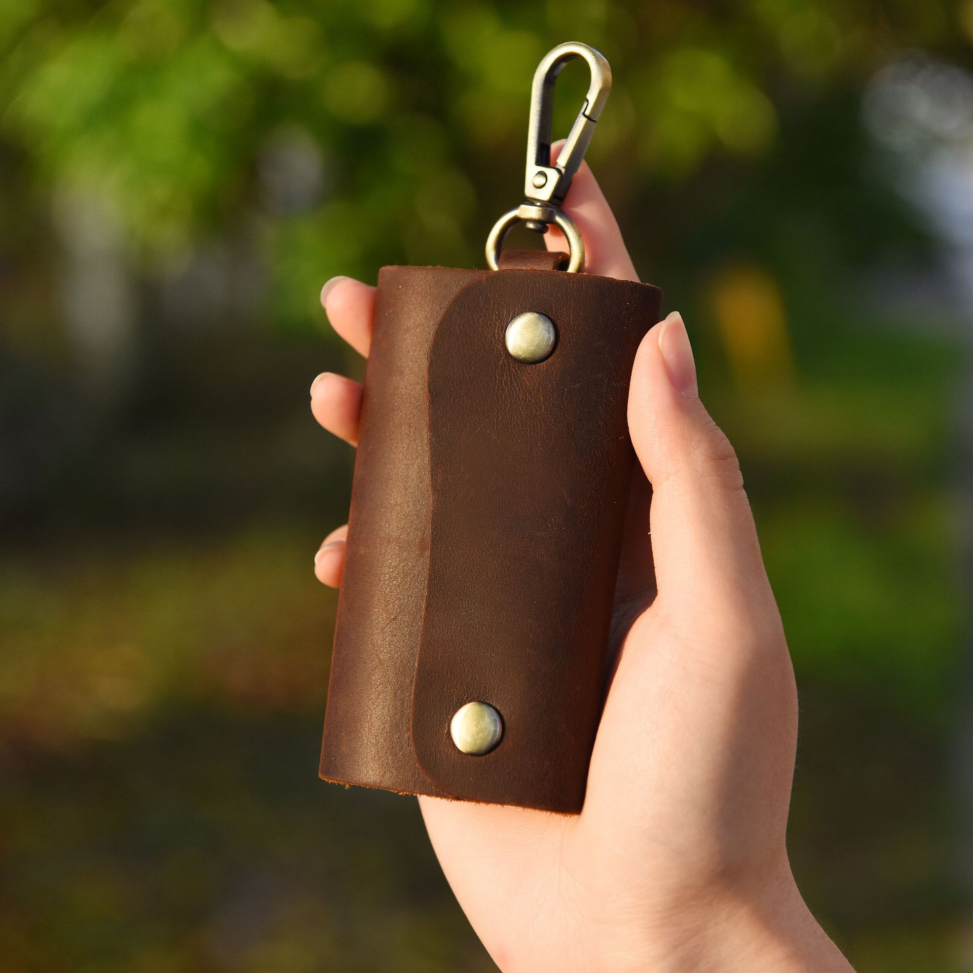 Cross-Border Unisex Genuine Leather Keychain Mini Crazy Horse Leather Key Pouch First Layer Cowhide Waist-Hanging Key Pouch