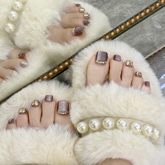 網紅腳趾甲穿戴甲深咖貓眼鑲鑽腳甲片手工甲光療甲美甲片成品