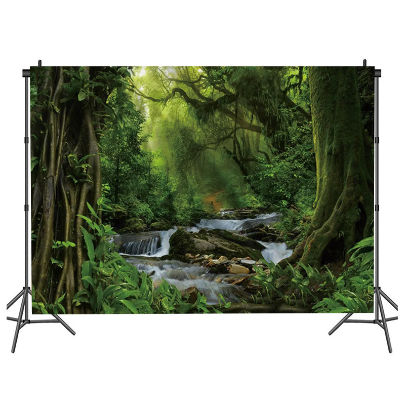 Tropical jungle background rainforest trees Adventure camping background happy birthday jungle background photography decoration banner