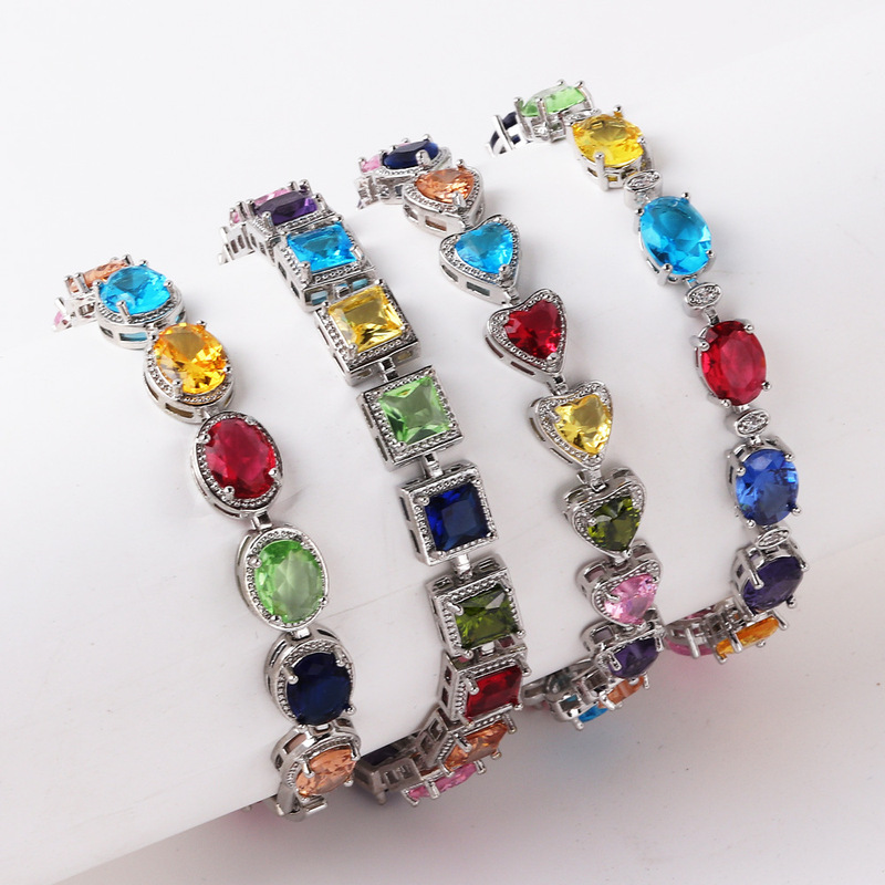 European and American Style Fashionable and High-End Colorfulful Zircon Bracelet Simple and Cold Style Trendyy Personalized Hand Jewelry