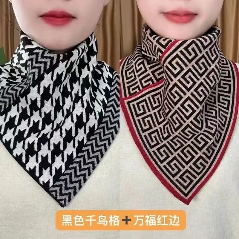 秋冬围脖保暖护颈假领方便套头脖套懒人围巾男女通用三角巾千鸟格|undefined