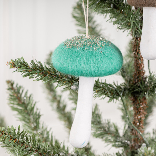Christmas Mushroom Pendant Cute Felt Mushroom Decor Gift Green and Brown Christmas Tree Ornament