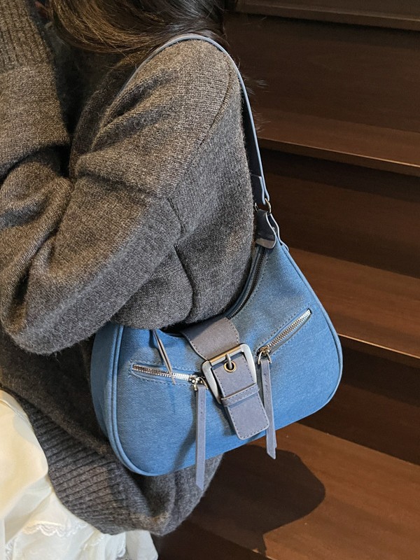 Bolsa de denim retro para mujeres 2025, otoño y invierno, nuevo estilo ocio, bolsas de brazo simples, bolsas de bolsillo de viajes de moda
