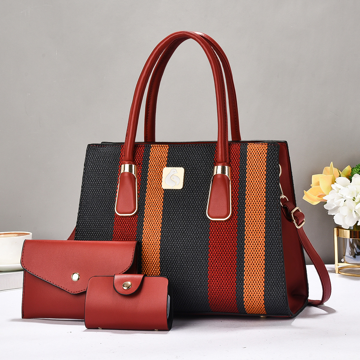 Bolso de tres piezas, bolso de mano a rayas, bolso de mano, bolso de hombro de moda, bolsas transfronterizas