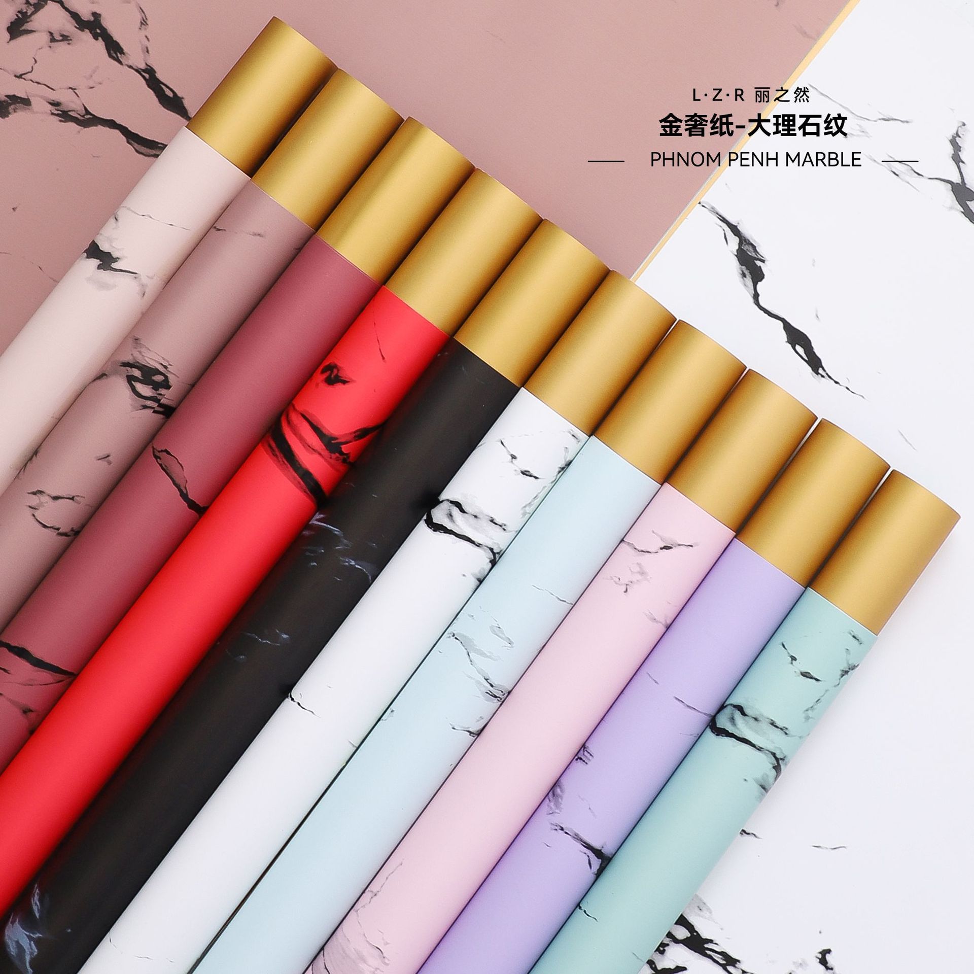 Lizgiran nuevo amazon popular impermeable marmolado papel de oro ramo de flores de papel de regalo