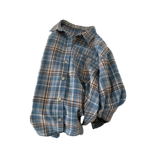 Women's Blue Plaid Long-Sleeve Shirt Jacket 2025 Spring and Autumn New French Retro Elegant Top Design Sense