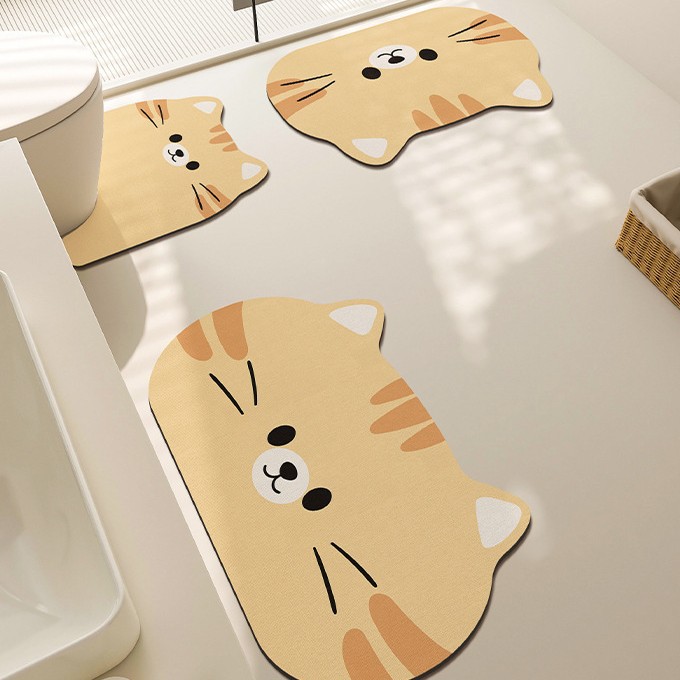 卡通硅藻泥地垫吸水速干u型马桶边缘垫厕所三件套耐脏防滑垫批发