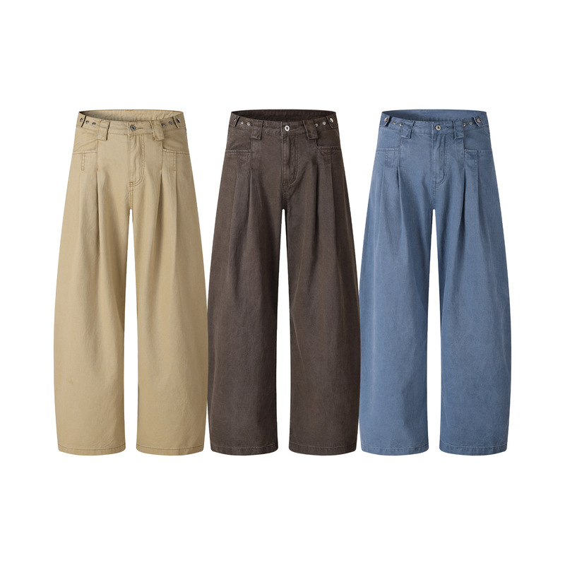 American Retro Washed Pleated Straight-Leg Jeans for Men and Women, Loose Wide-Leg Long Pants, Summer Trendy Brand