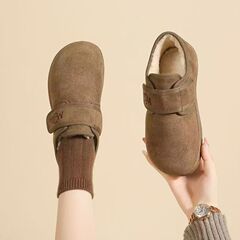 薄底加绒勃肯鞋女雪地靴2025新款秋冬棉靴毛毛豆豆鞋保暖棉鞋纯色