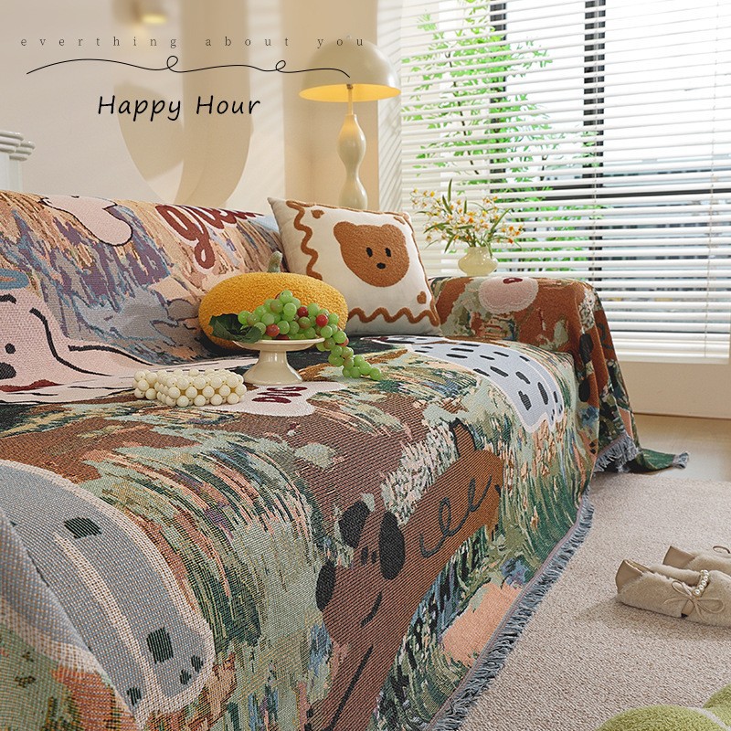 Monster Cartoon Style Sofa Cover Cloth One-Piece Dust-Proof Sofa Towel Full Cover Sofa Cushion Cloth Universal Sofa Cover
